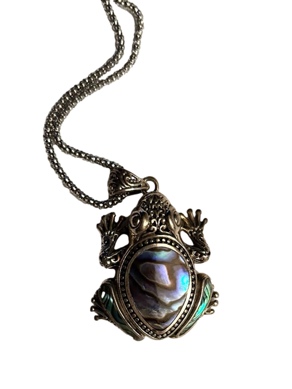 Silver-Tone Frog Pendant Necklace with Iridescent Abalone Accent - Women